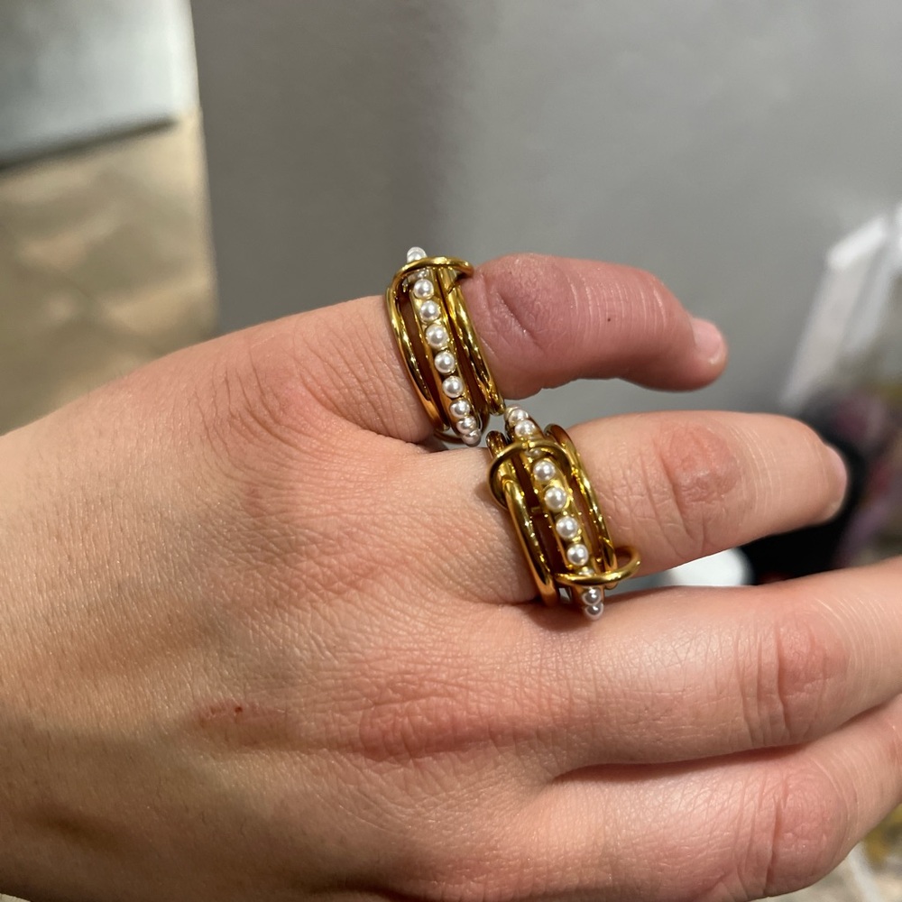 Gold with Pearl Stackable Rings - Picture 3 of 3